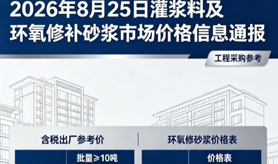 东乡2026年8月25日灌浆料及环氧修补砂浆市场价格信息通报